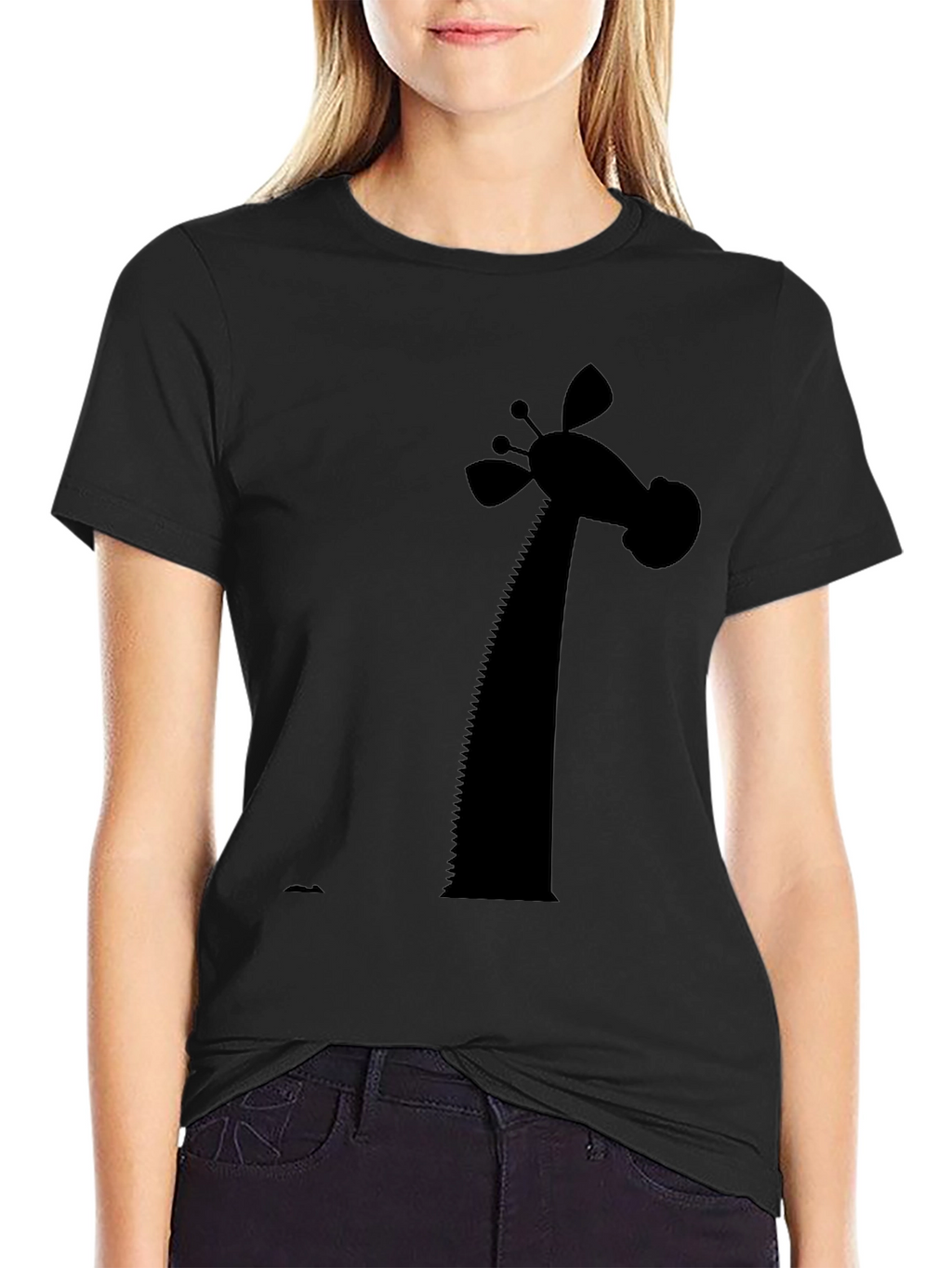 Giraffe Silhouette Graphic Tee - Black Cotton Blend