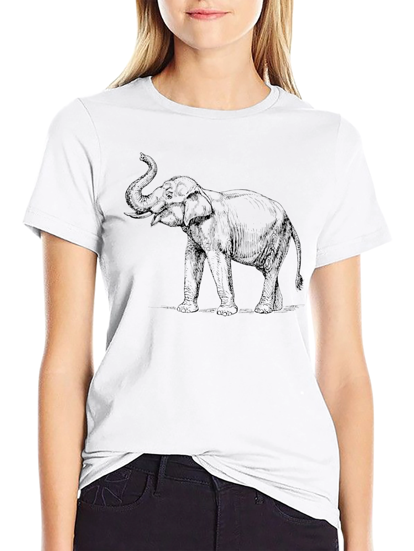Elephant Graphic Print Black T-Shirt