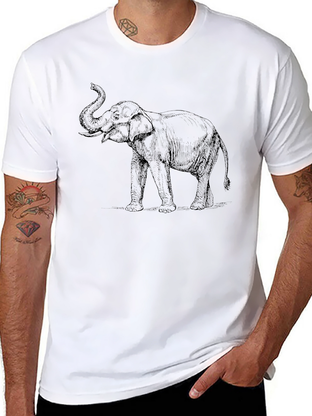 Elephant Graphic Print Black T-Shirt