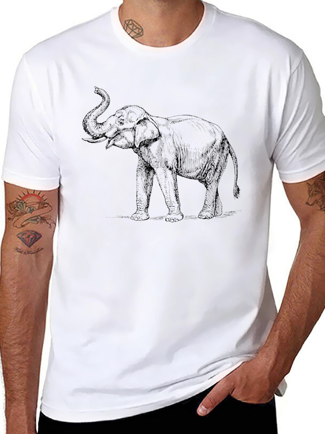 Elephant Graphic Print Black T-Shirt
