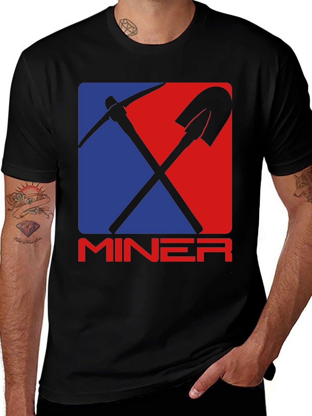 Miner Graphic Tee - Pickaxe & Shovel Design