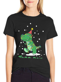 Festive Dino T-Rex Christmas Tree Lights Party Hat Tee
