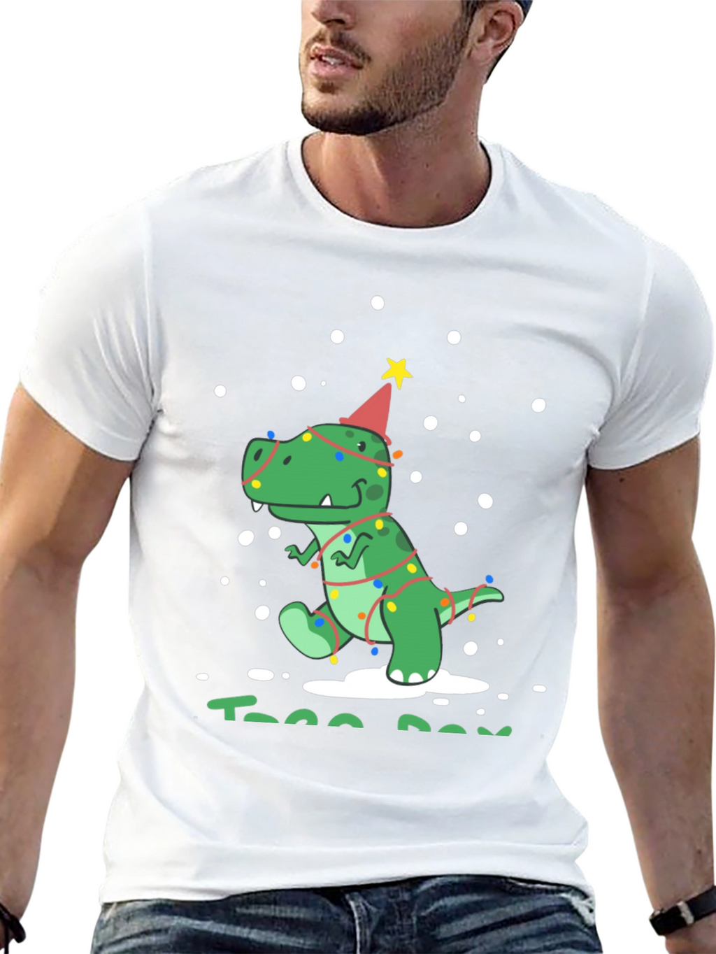 Festive Dino T-Rex Christmas Tree Lights Party Hat Tee