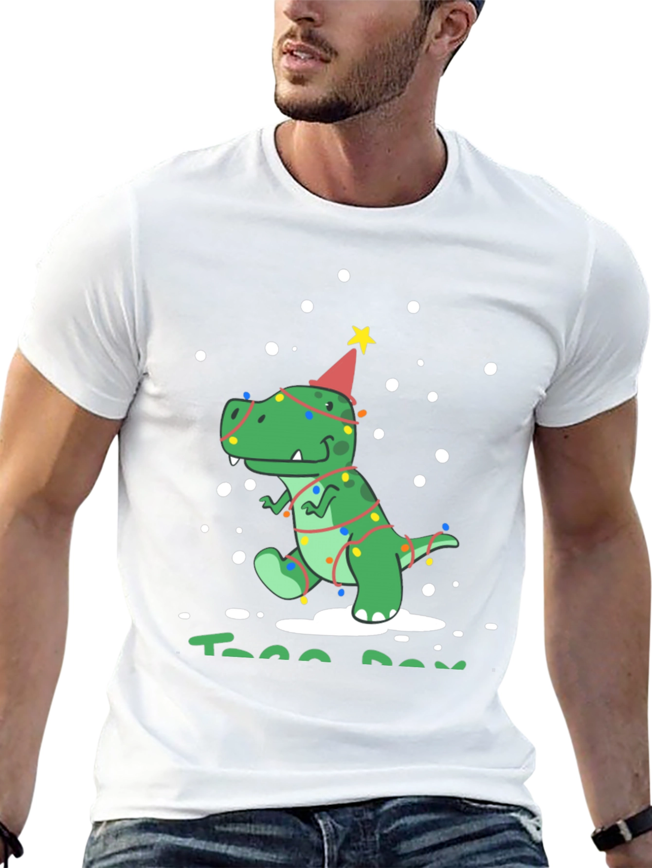 Festive Dino T-Rex Christmas Tree Lights Party Hat Tee