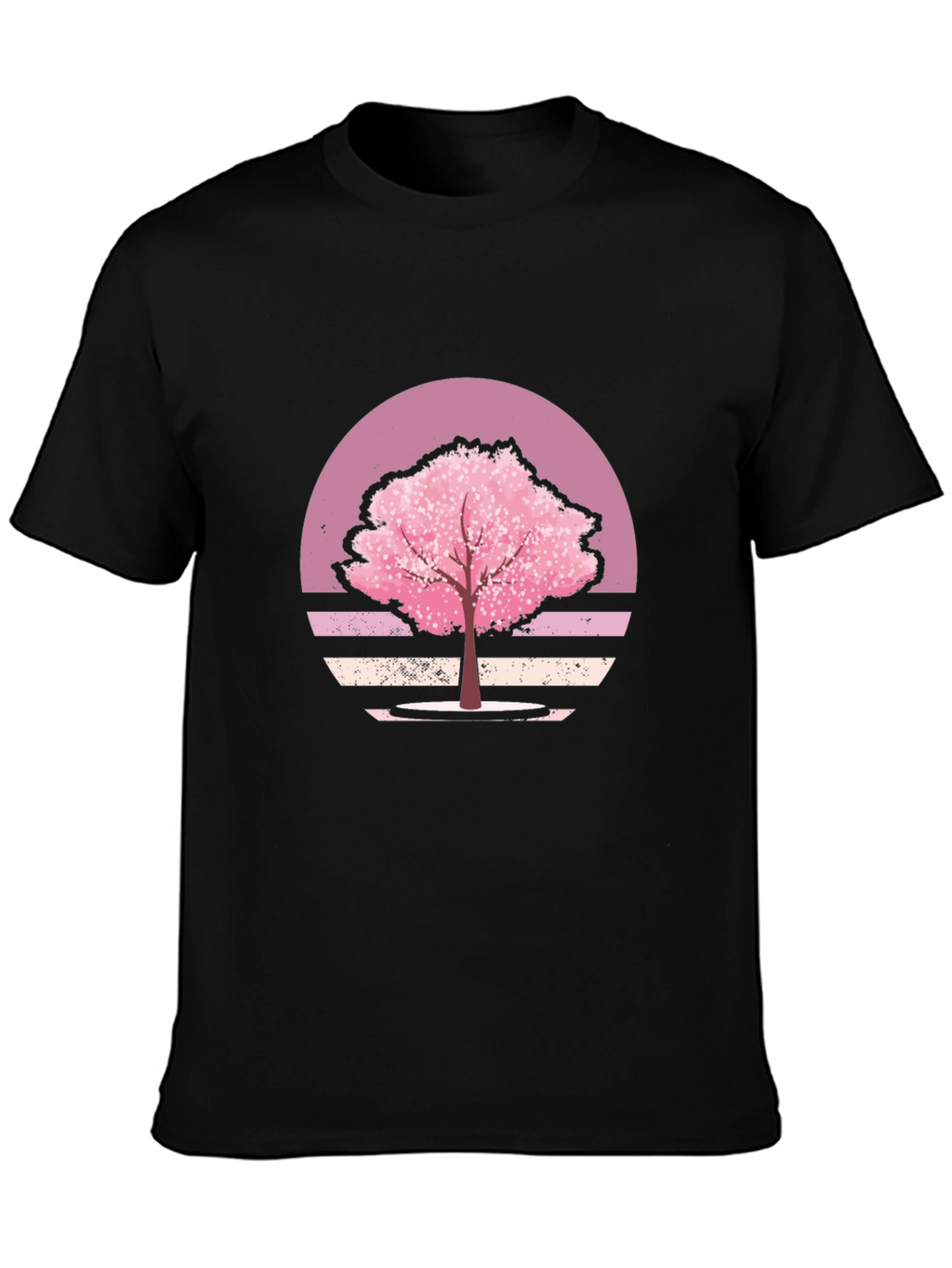 Cherry Blossom Sunset Black T-Shirt