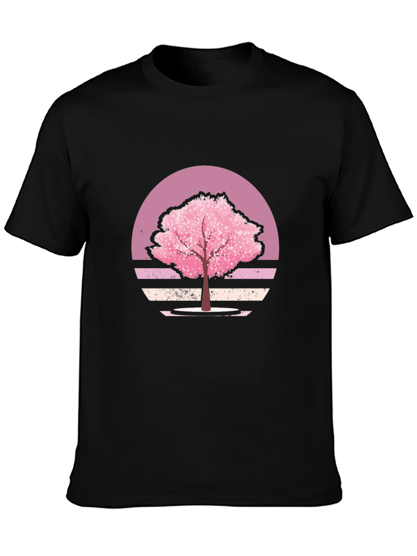 Cherry Blossom Sunset Black T-Shirt