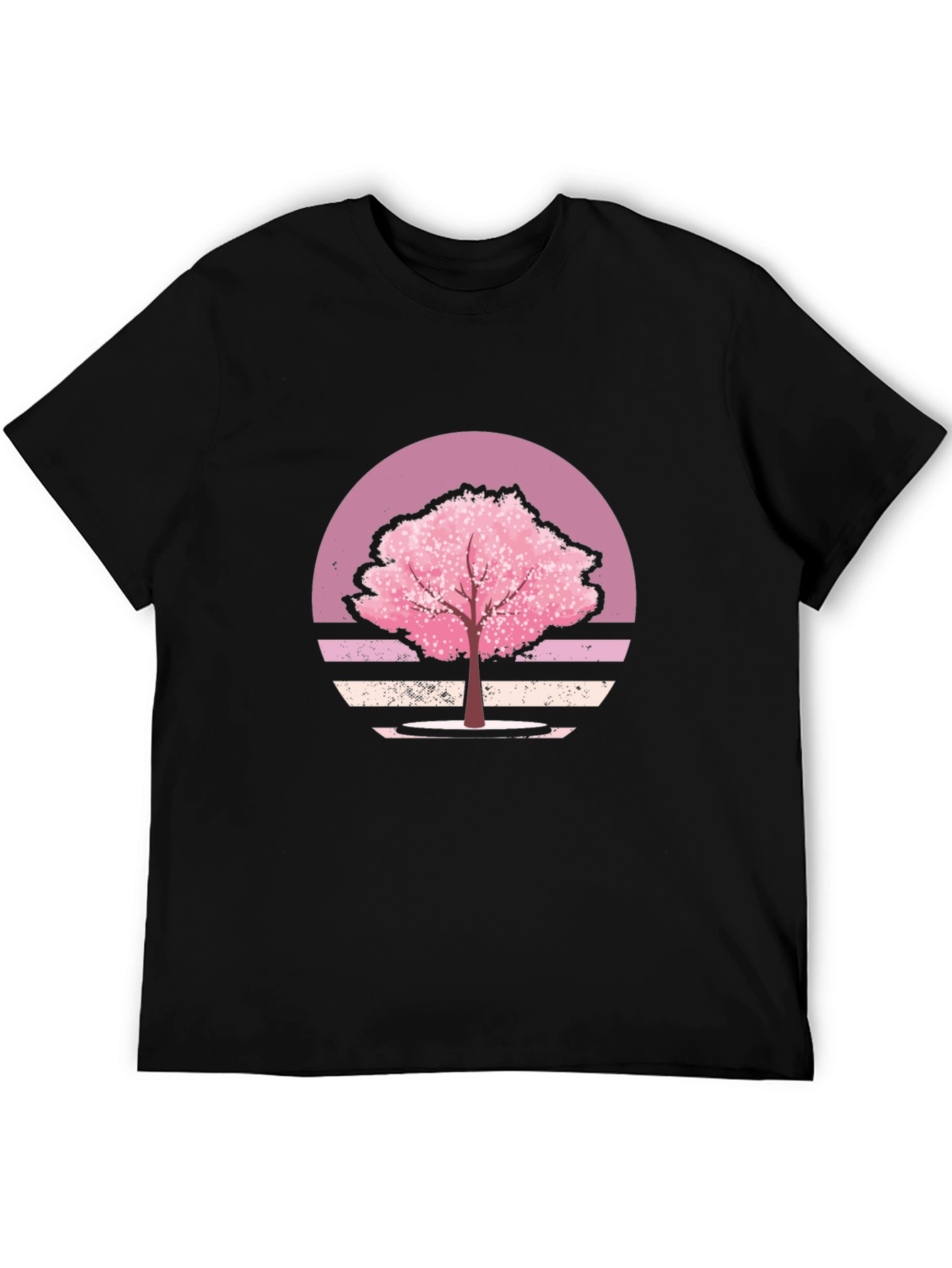 Cherry Blossom Sunset Black T-Shirt