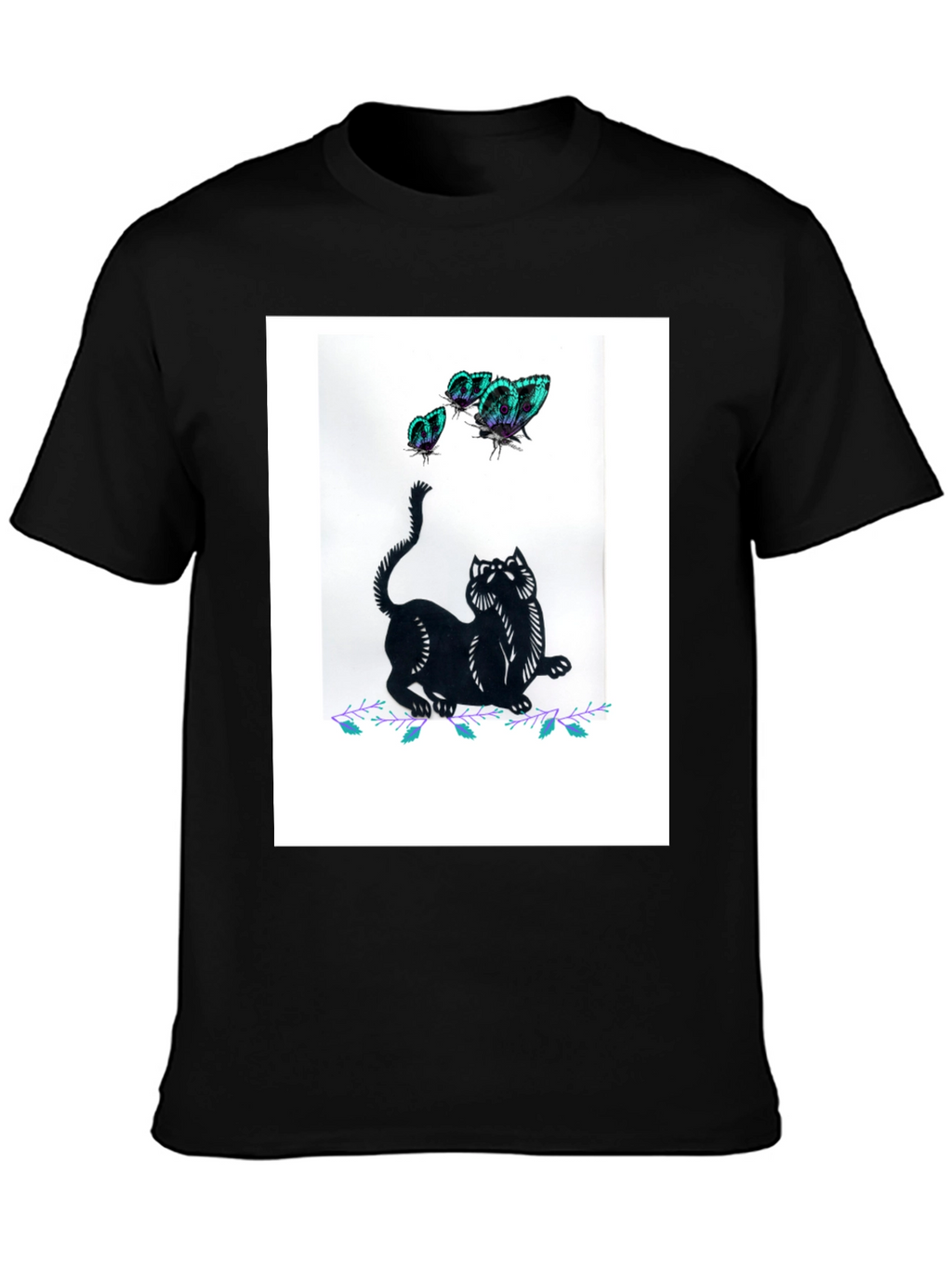 Black Cat & Butterfly Graphic Tee
