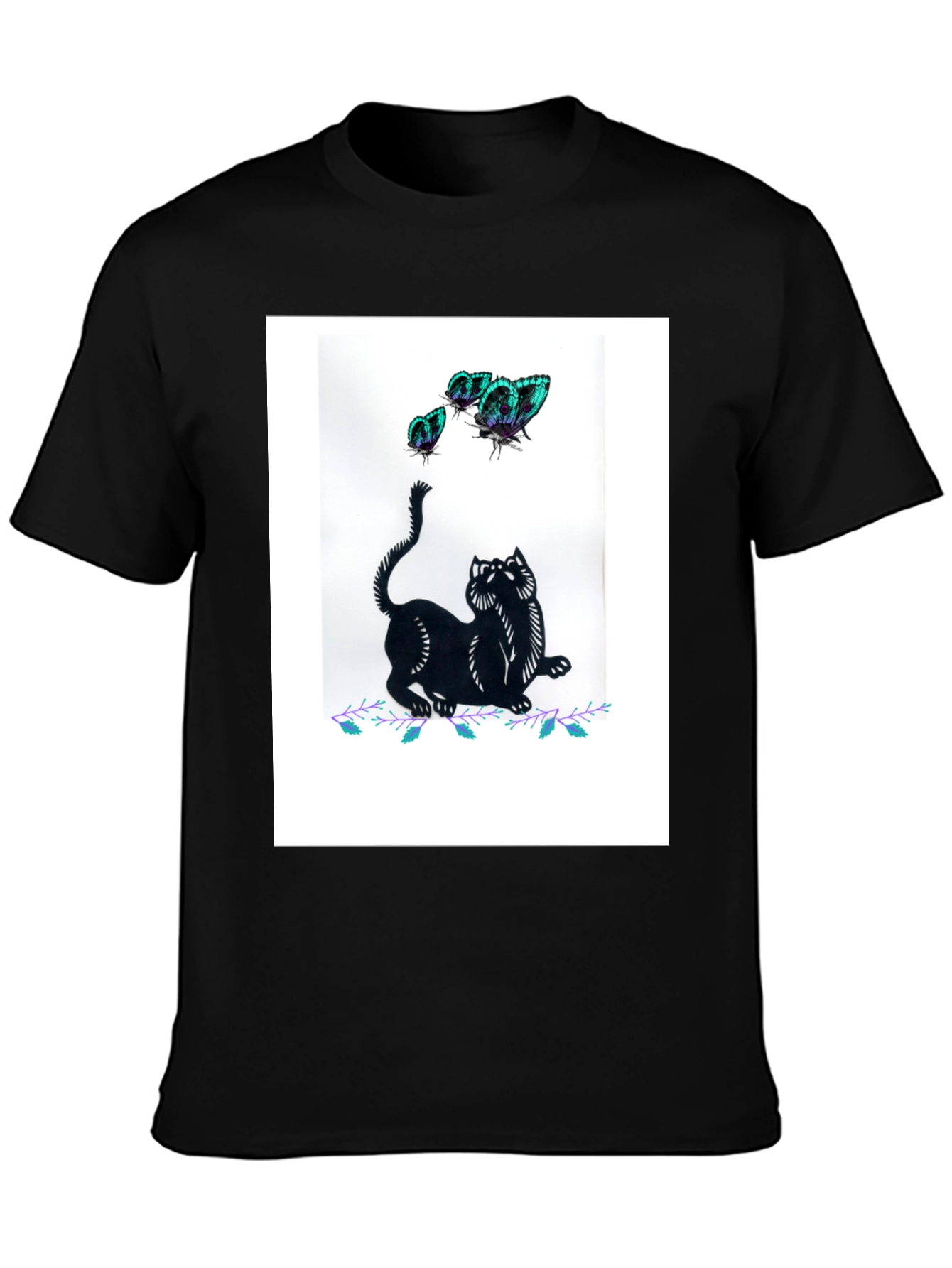 Black Cat & Butterfly Graphic Tee