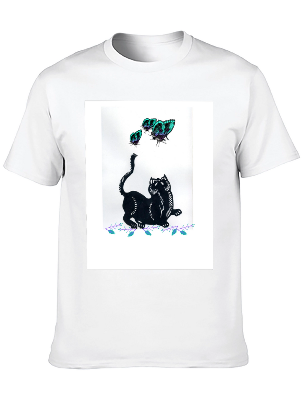 Black Cat & Butterfly Graphic Tee