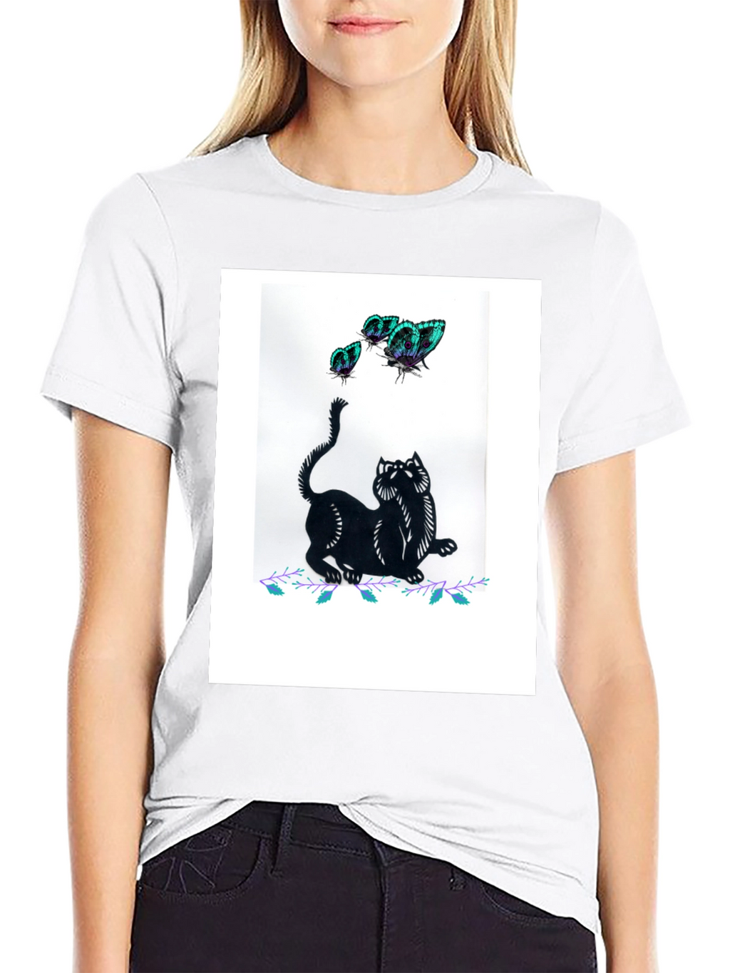 Black Cat & Butterfly Graphic Tee