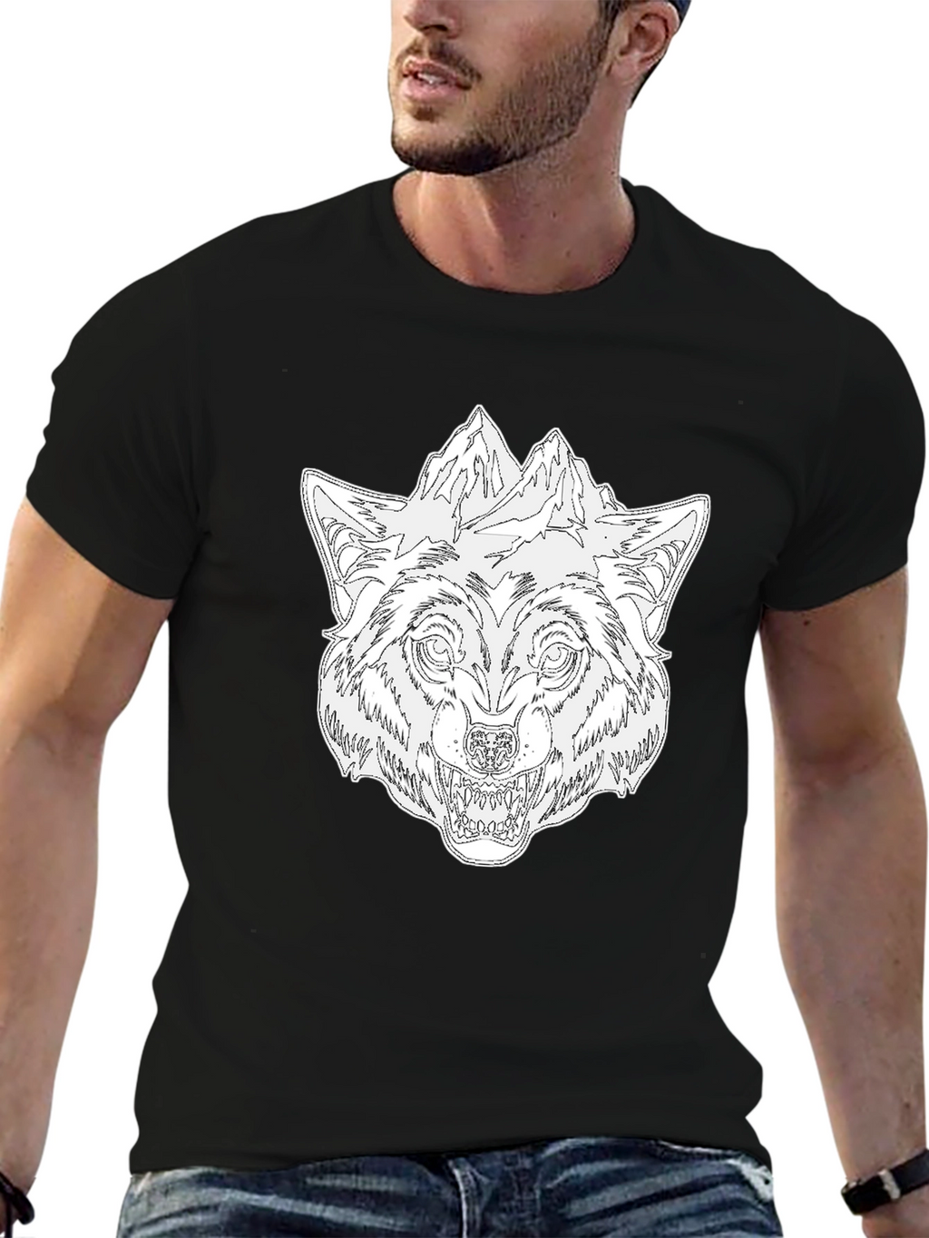 Wolf & Mountain Graphic Black T-Shirt