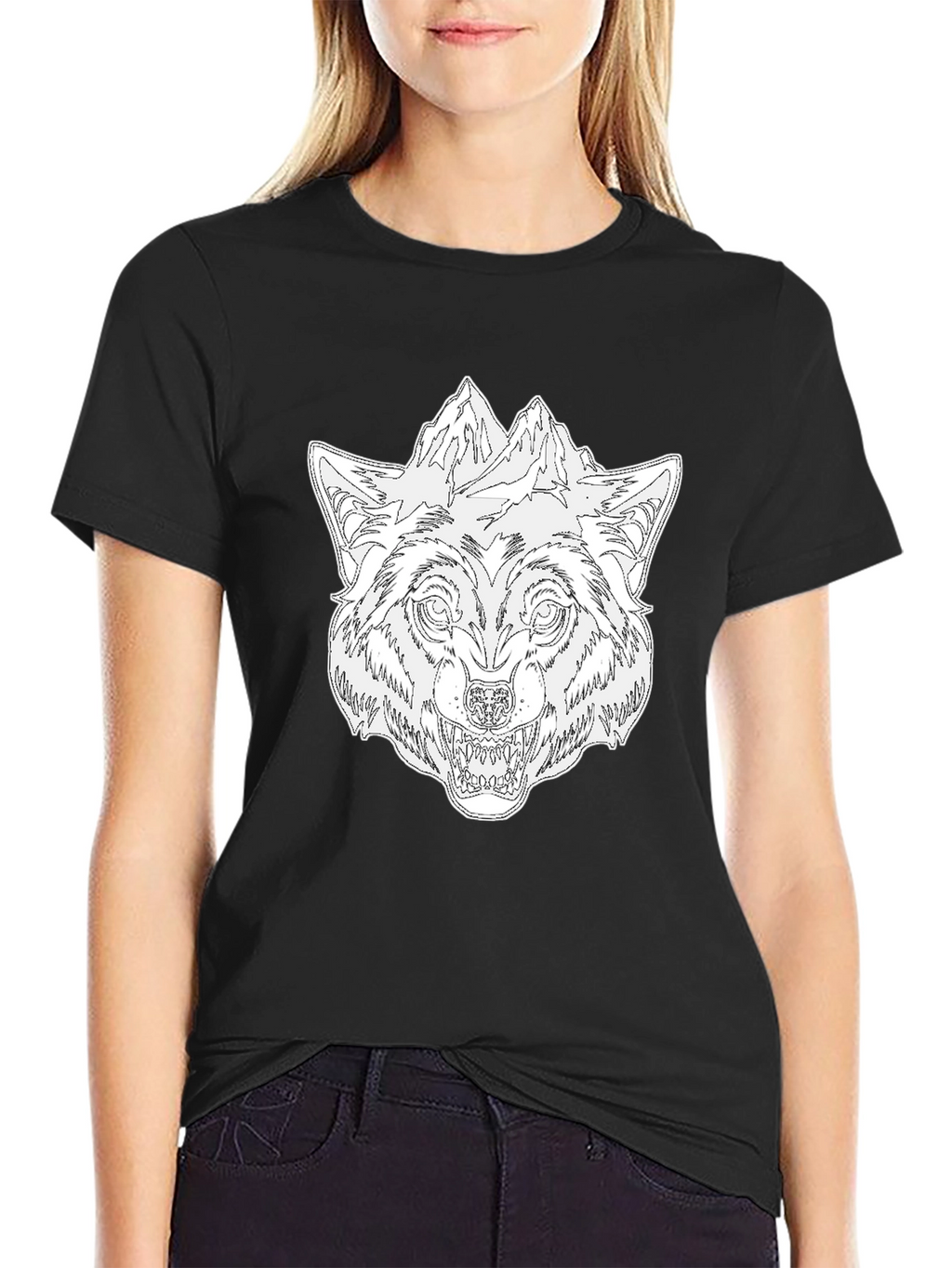 Wolf & Mountain Graphic Black T-Shirt