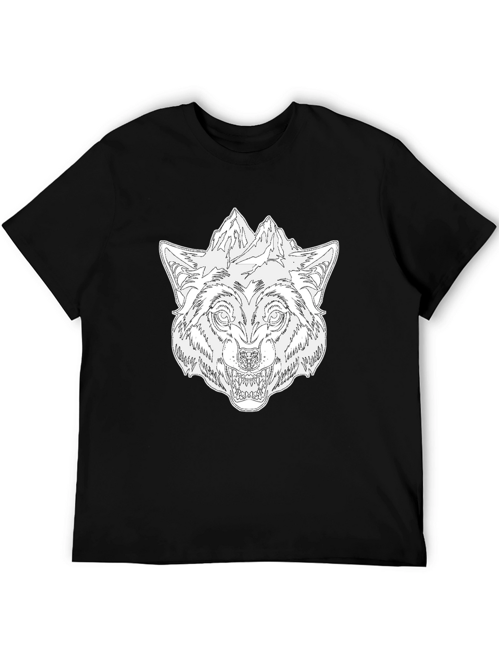 Wolf & Mountain Graphic Black T-Shirt