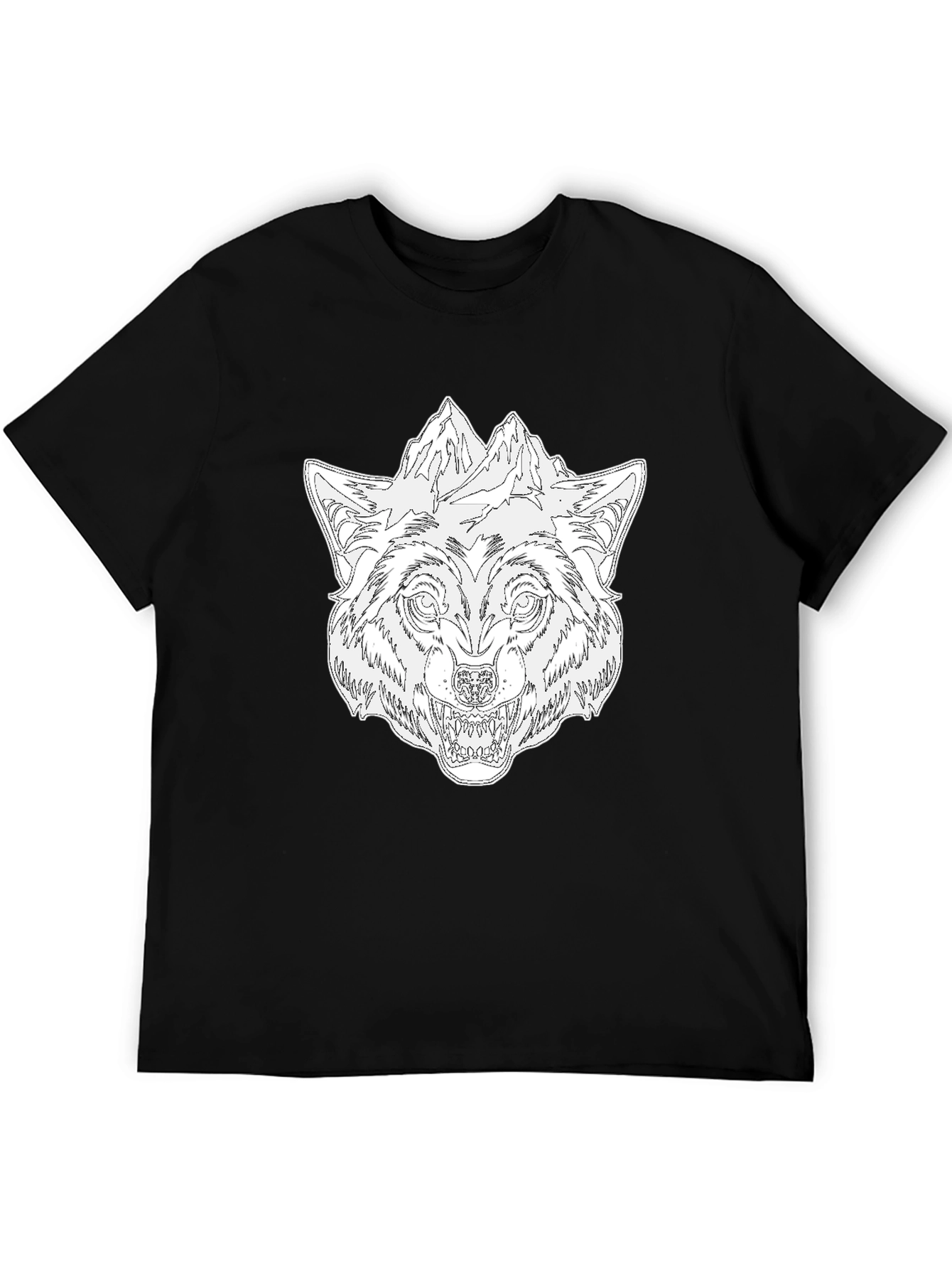 Wolf & Mountain Graphic Black T-Shirt