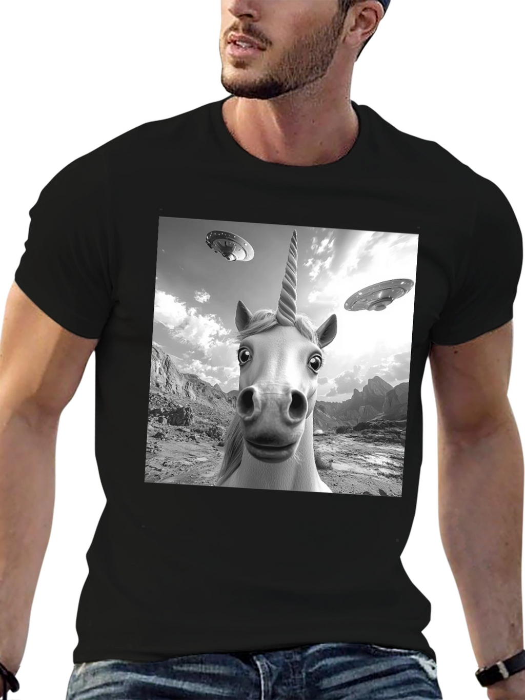 Unicorn UFO Black T-Shirt