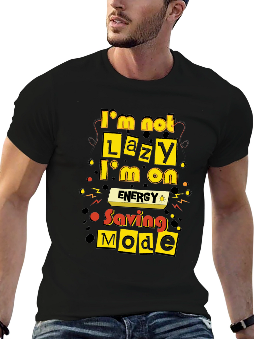 Funny Energy Saving Mode Black T-Shirt