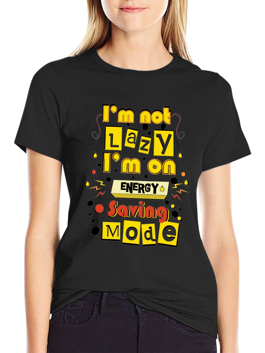 Funny Energy Saving Mode Black T-Shirt