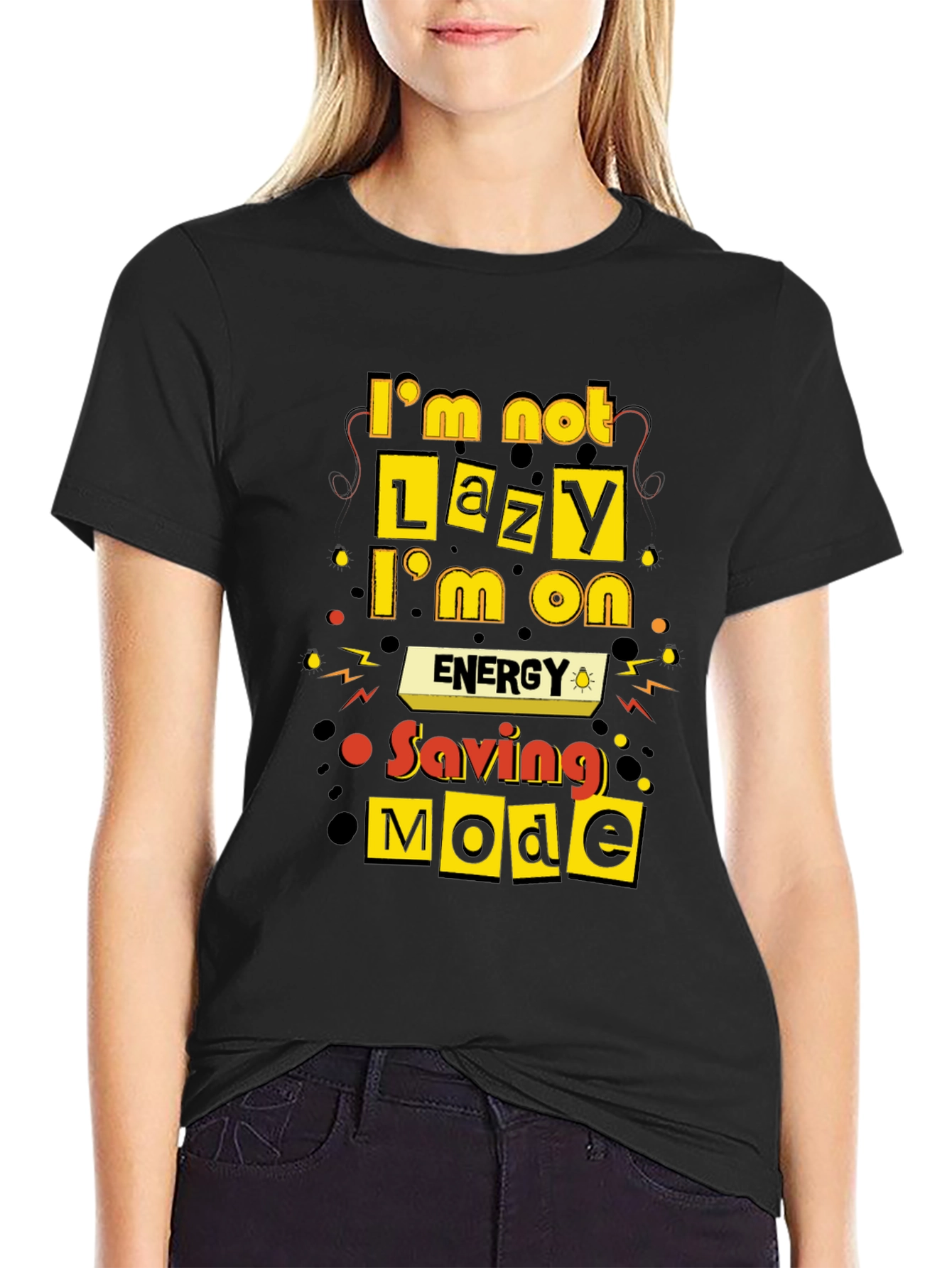 Funny Energy Saving Mode Black T-Shirt