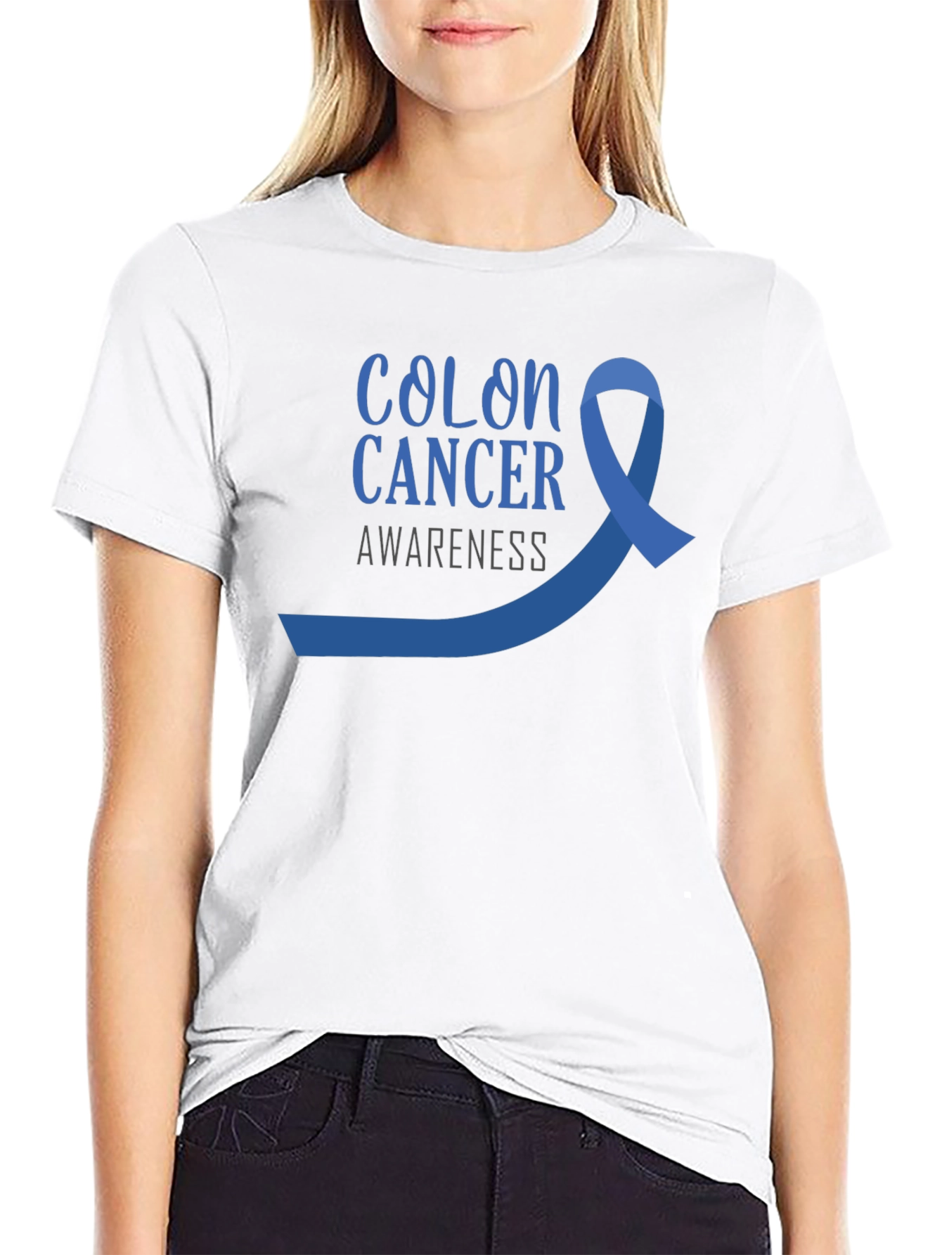 Colon Cancer Awareness T-Shirt - Blue Ribbon Design