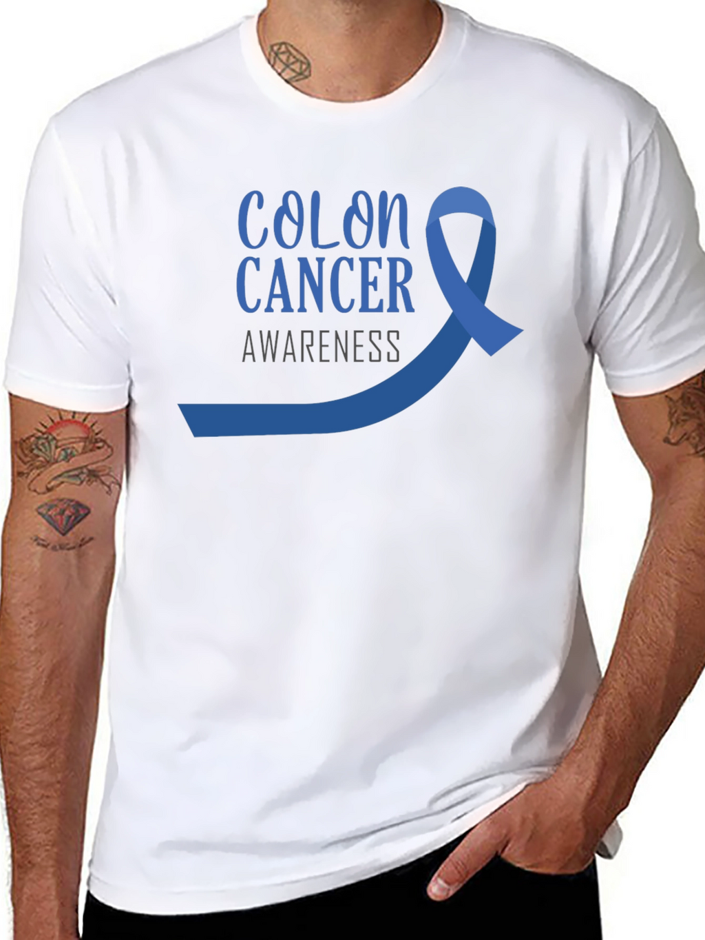 Colon Cancer Awareness T-Shirt - Blue Ribbon Design