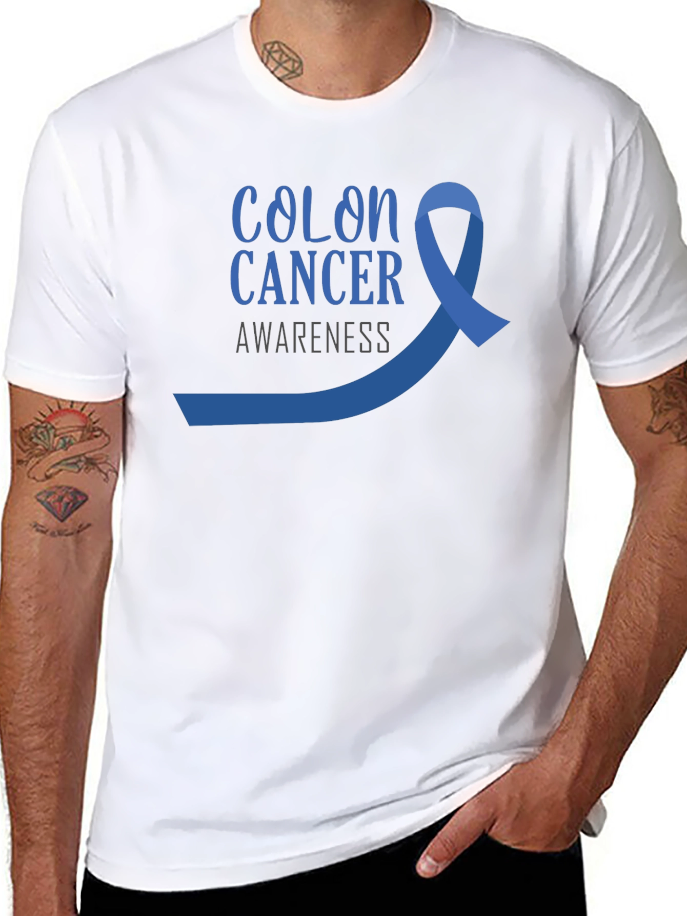 Colon Cancer Awareness T-Shirt - Blue Ribbon Design