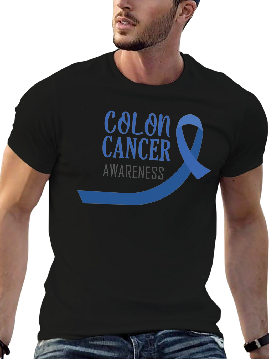 Colon Cancer Awareness T-Shirt - Blue Ribbon Design