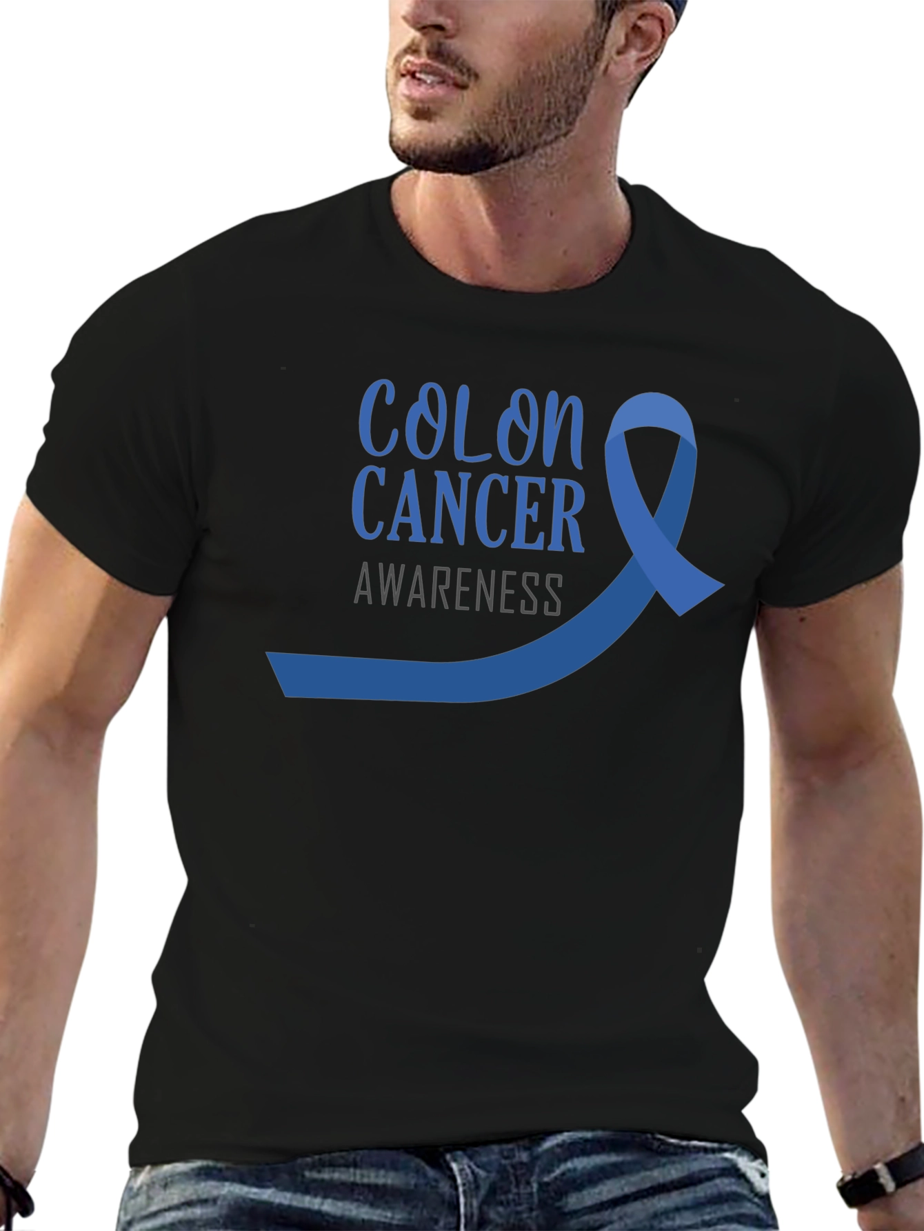 Colon Cancer Awareness T-Shirt - Blue Ribbon Design