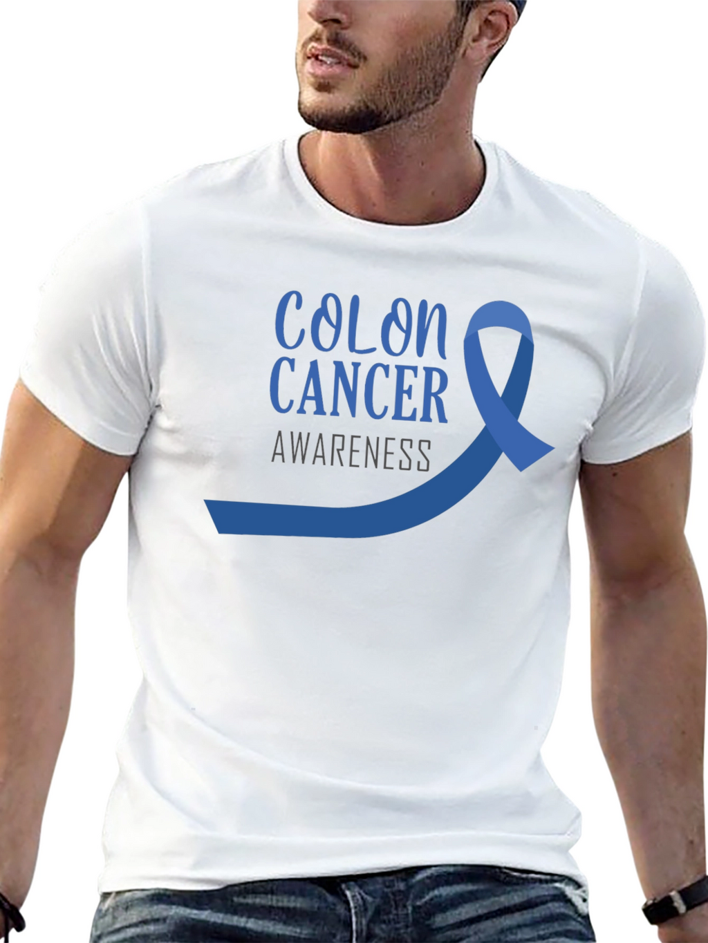 Colon Cancer Awareness T-Shirt - Blue Ribbon Design