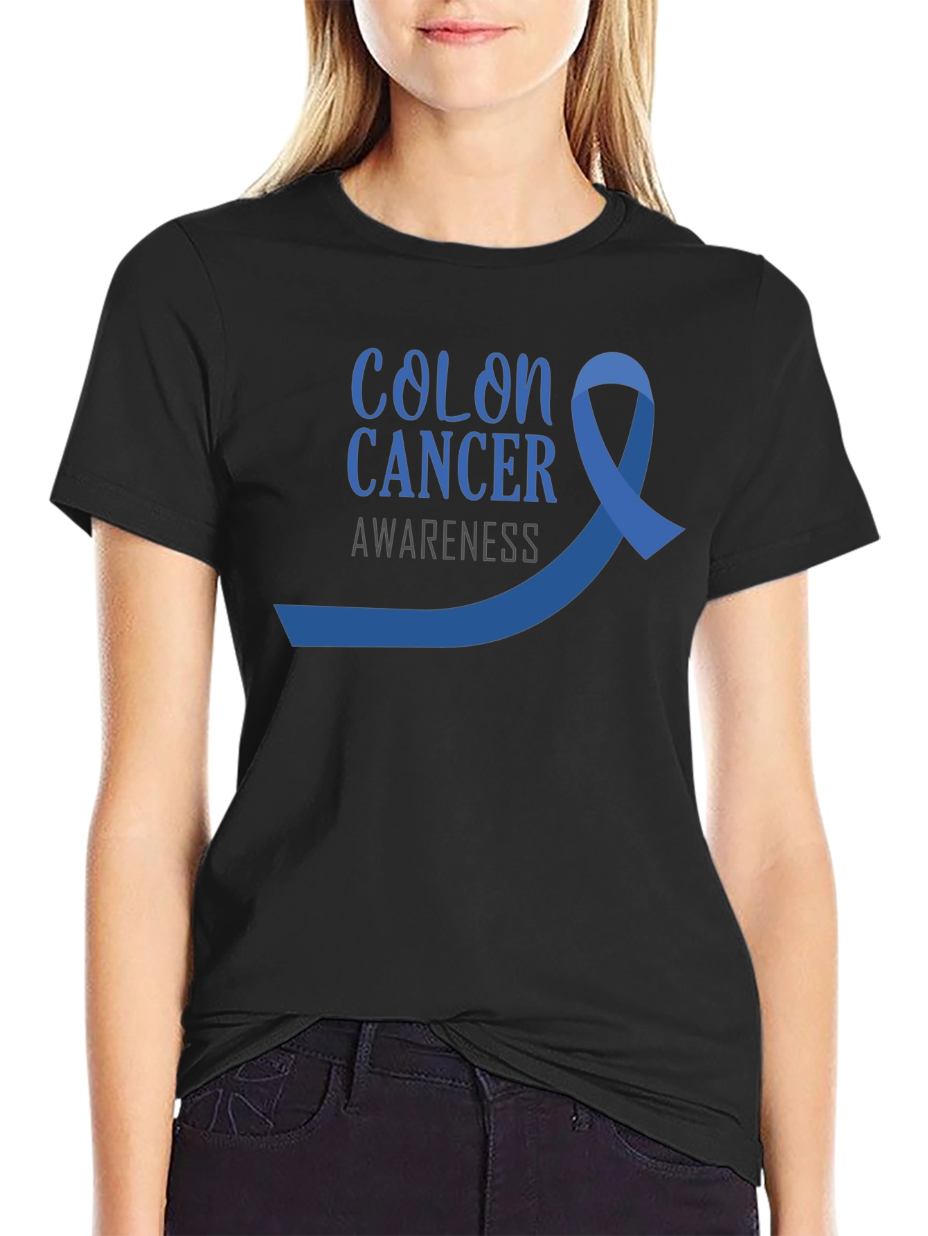 Colon Cancer Awareness T-Shirt - Blue Ribbon Design