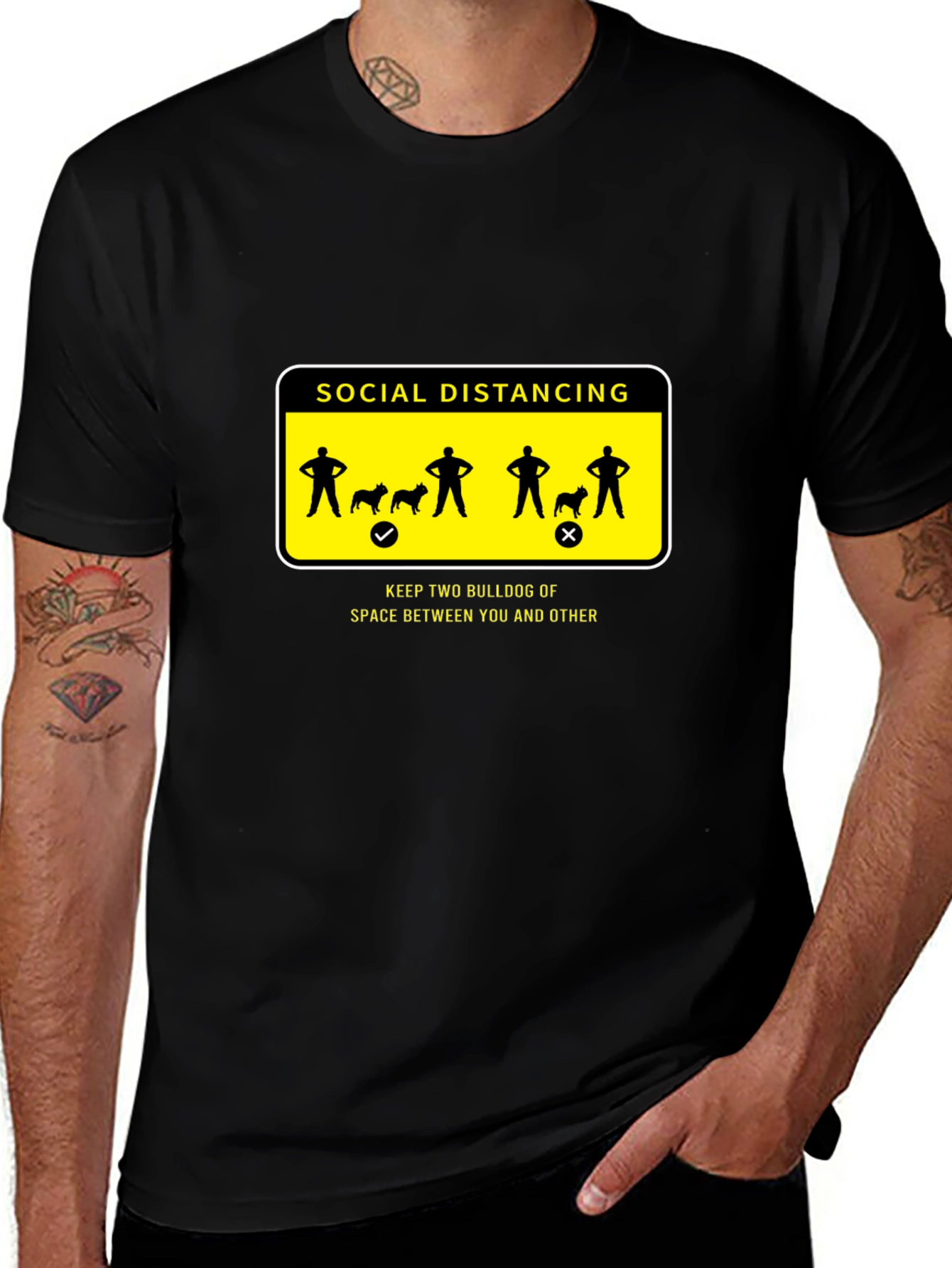 Social Distancing Bulldog Graphic T-Shirt