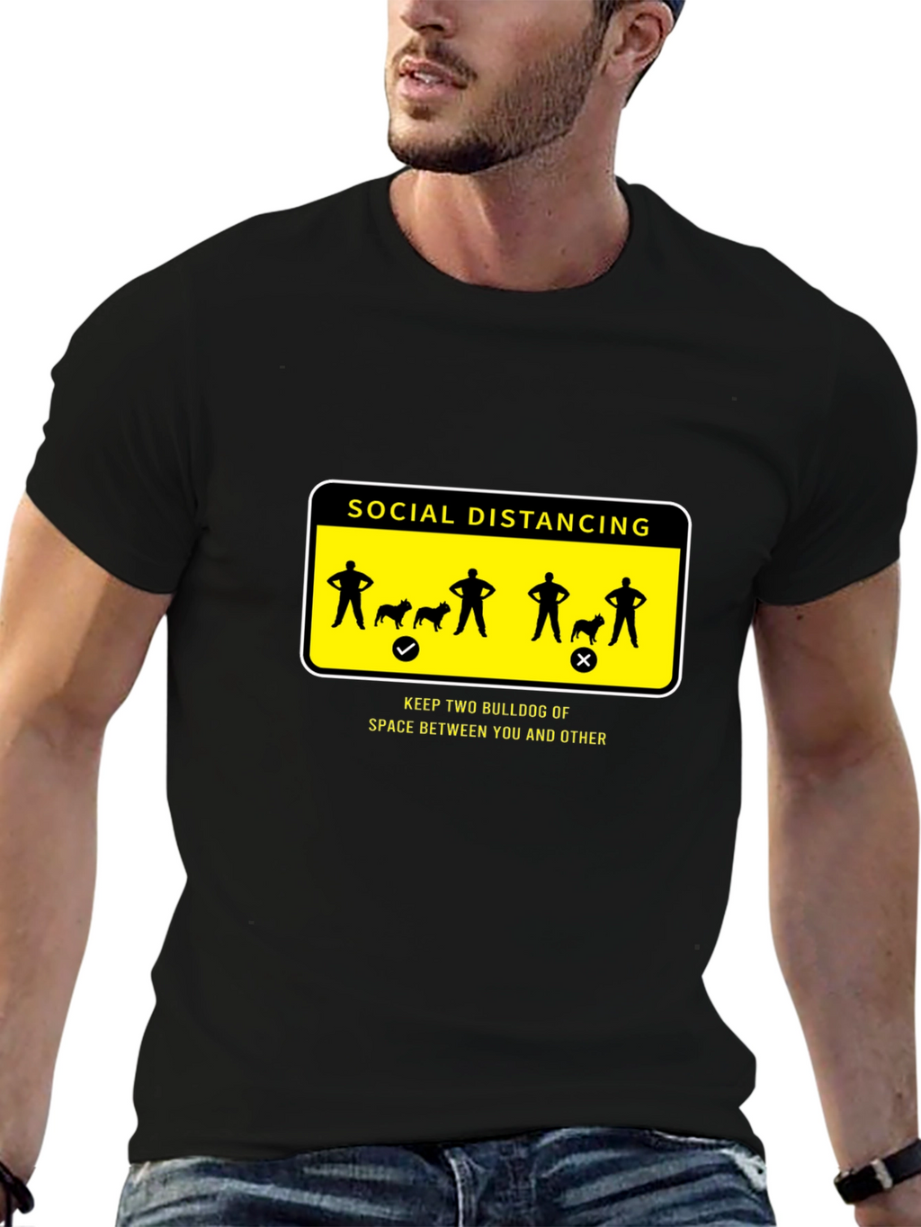 Social Distancing Bulldog Graphic T-Shirt