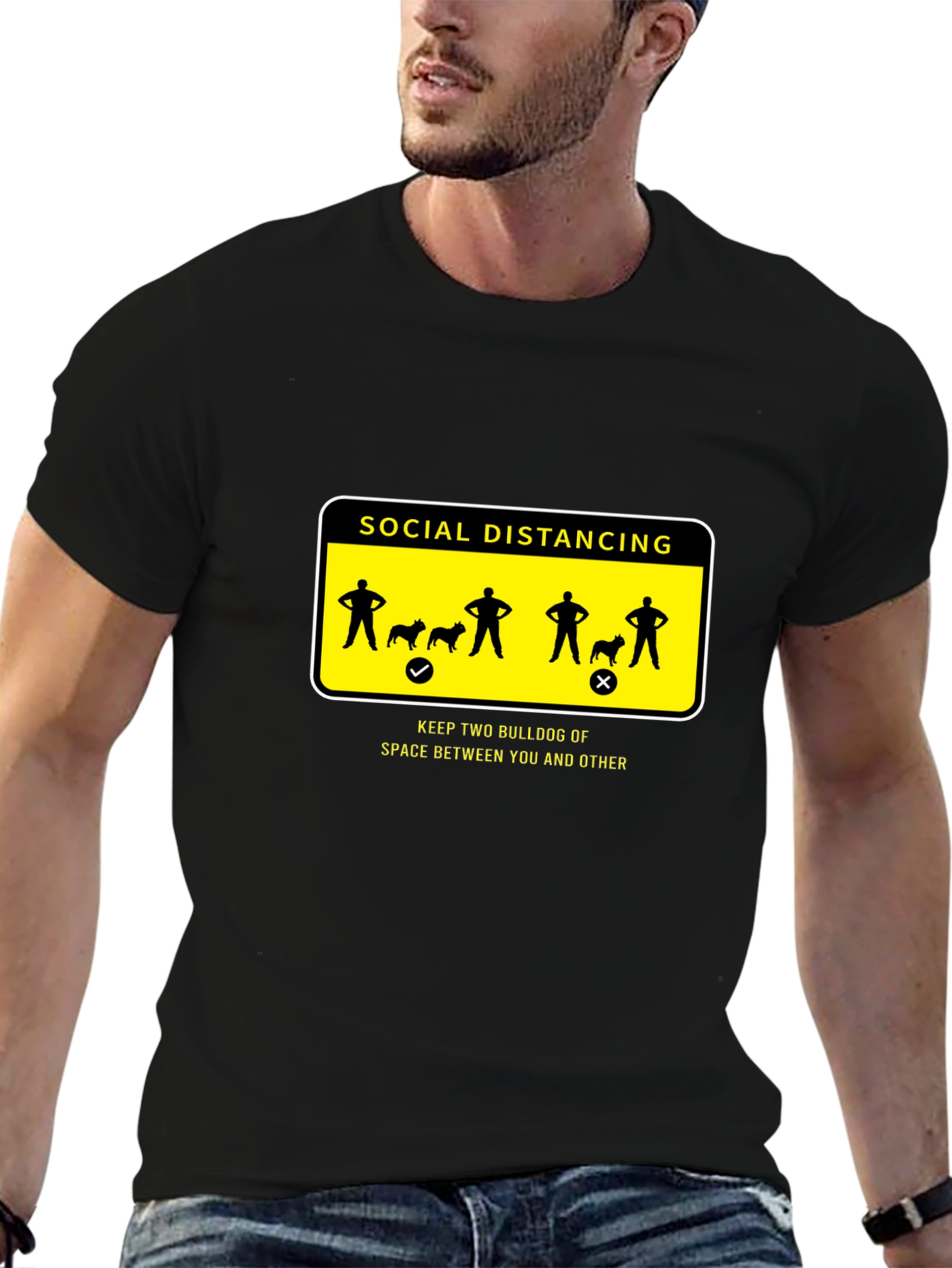 Social Distancing Bulldog Graphic T-Shirt