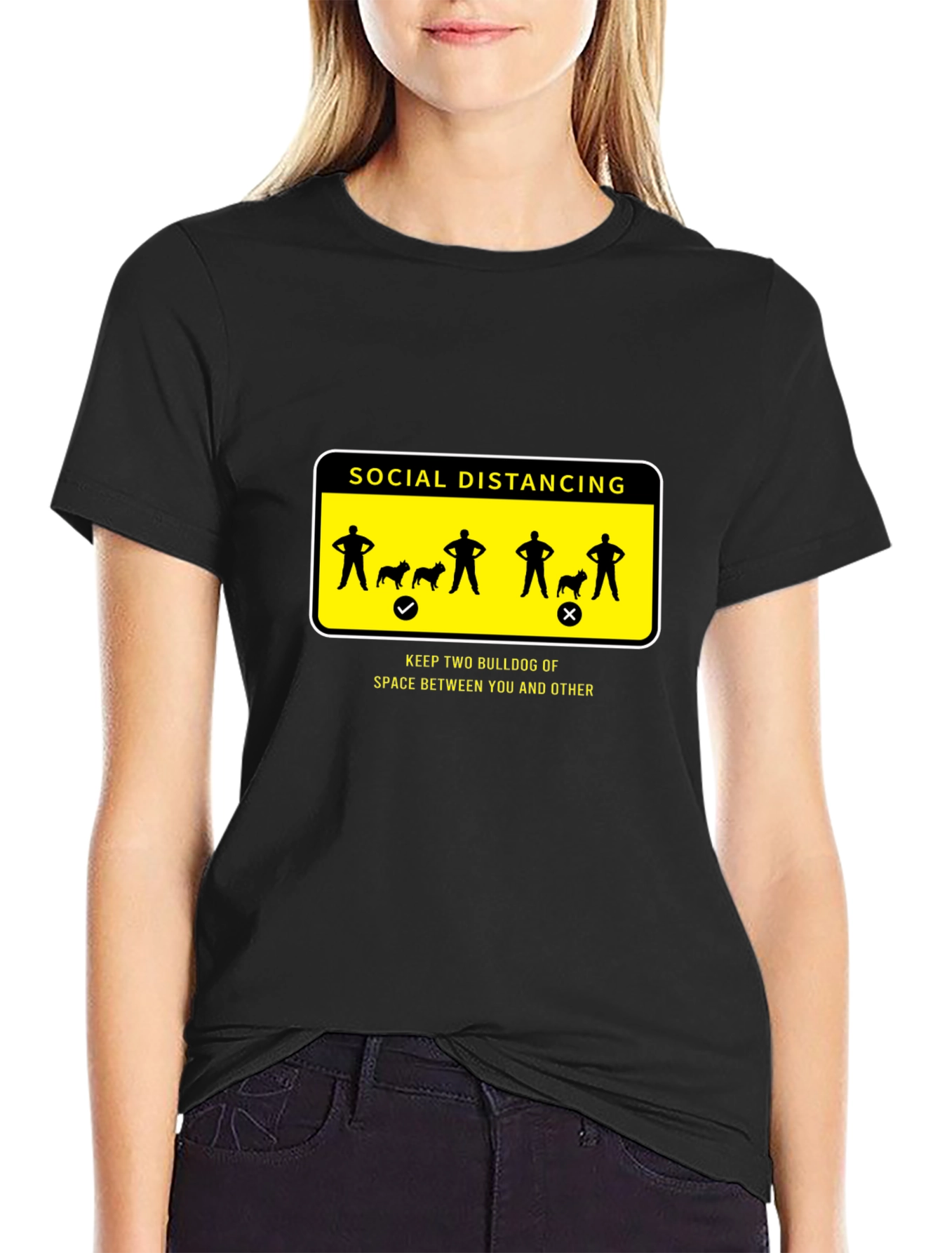 Social Distancing Bulldog Graphic T-Shirt