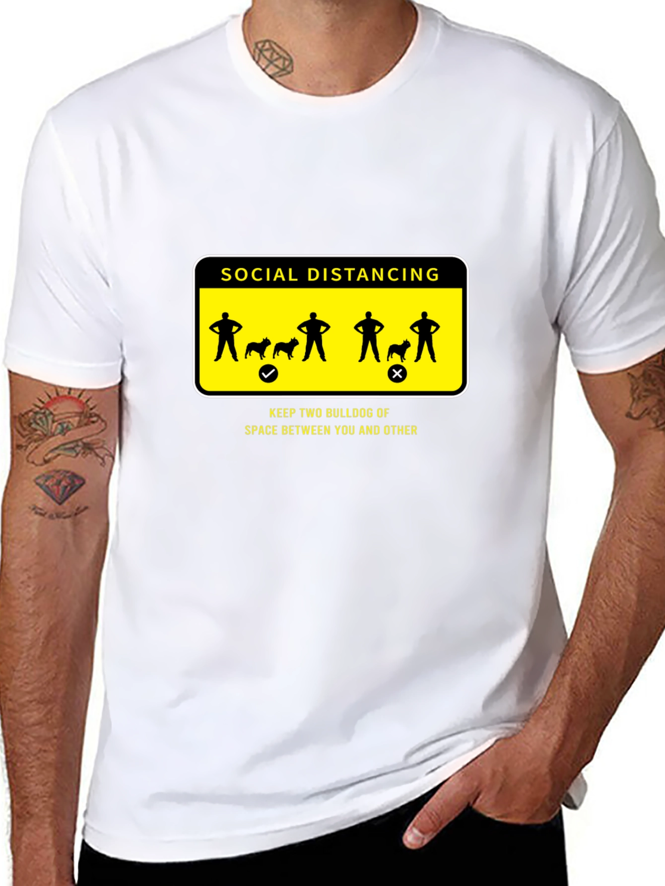 Social Distancing Bulldog Graphic T-Shirt
