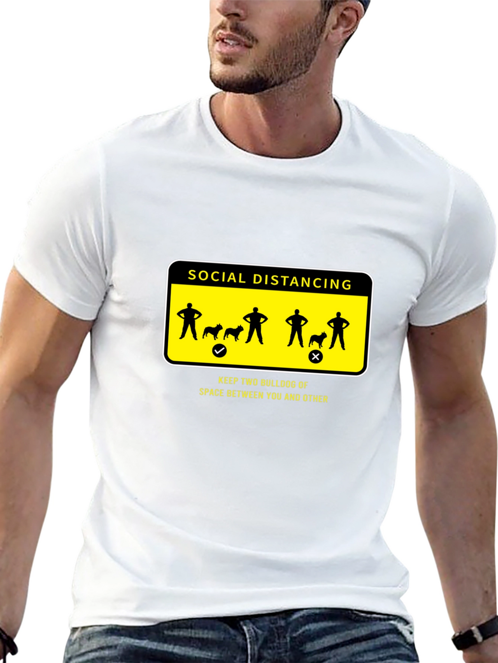 Social Distancing Bulldog Graphic T-Shirt
