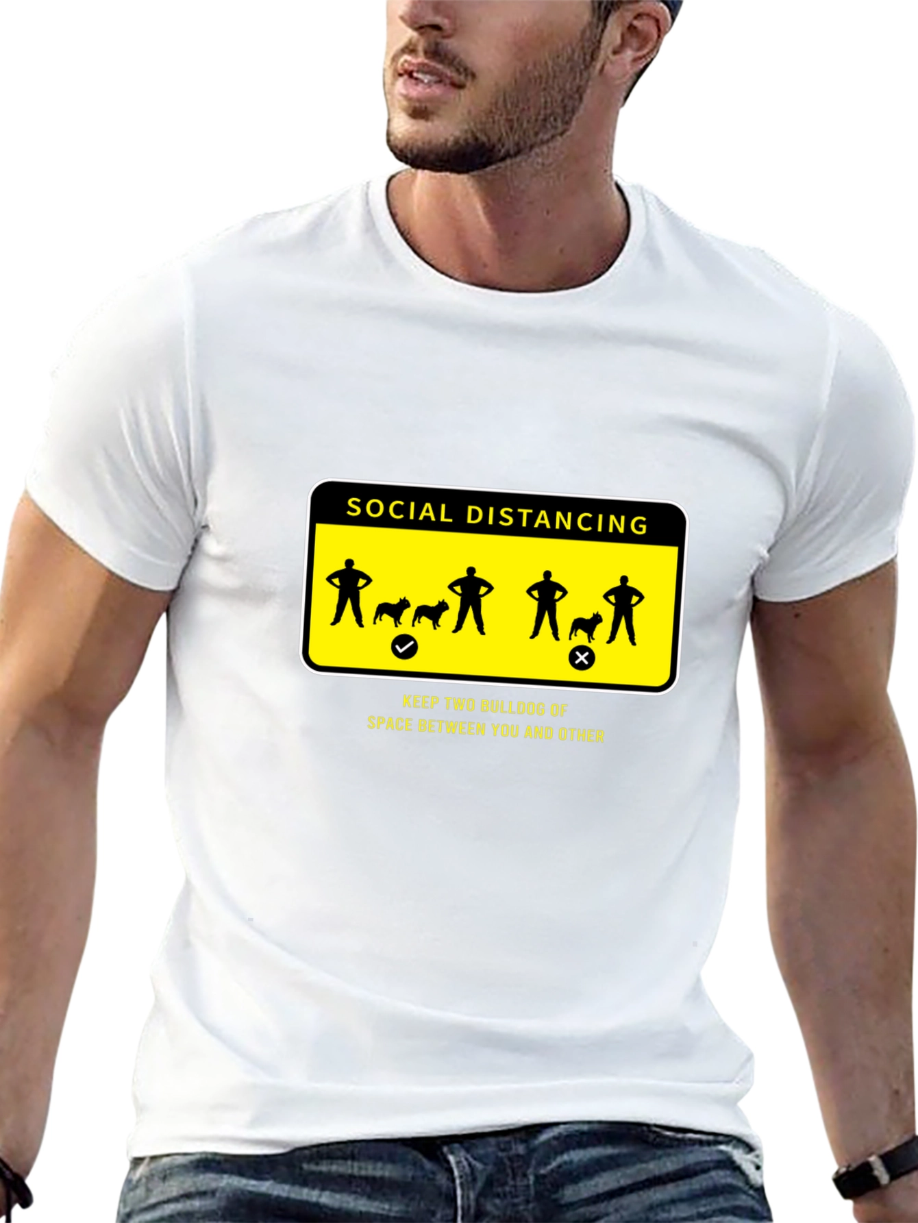 Social Distancing Bulldog Graphic T-Shirt