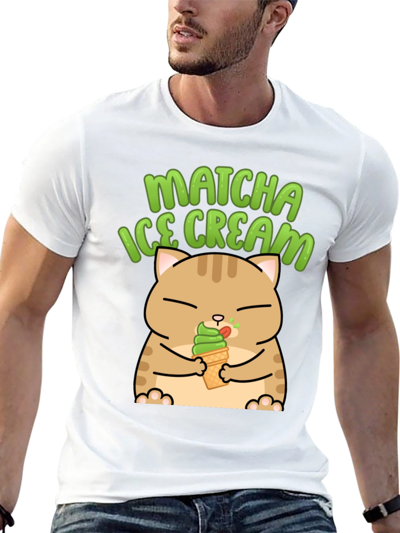 Matcha Ice Cream Cat Graphic T-Shirt