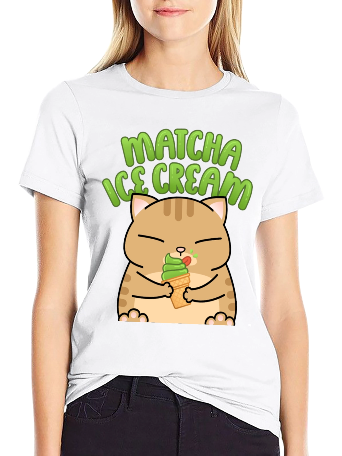Matcha Ice Cream Cat Graphic T-Shirt