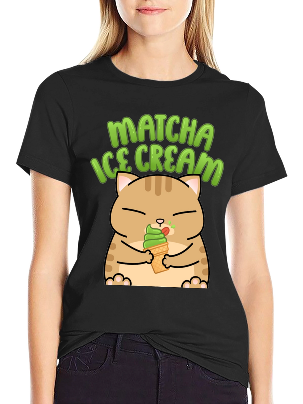 Matcha Ice Cream Cat Graphic T-Shirt