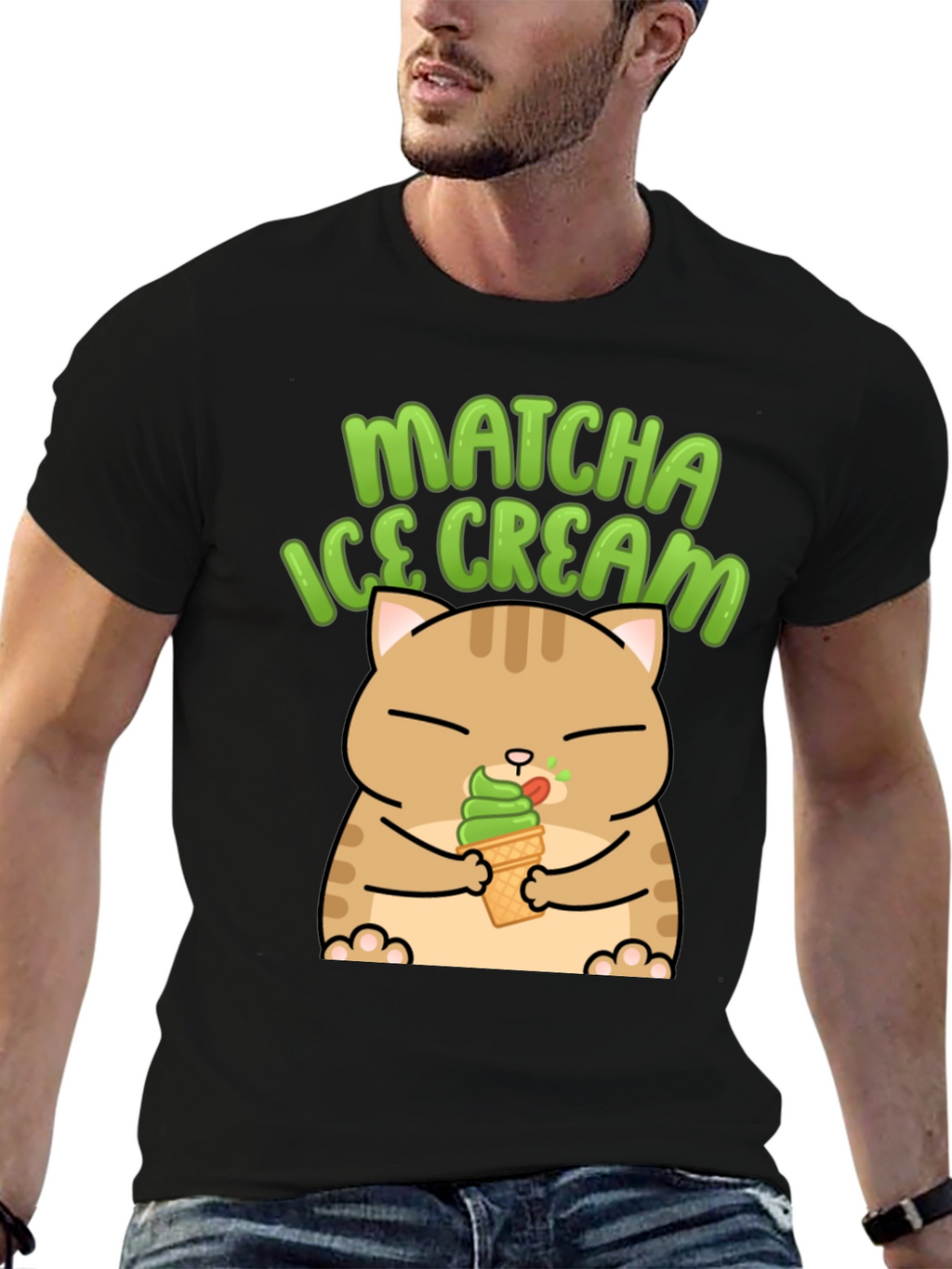Matcha Ice Cream Cat Graphic T-Shirt