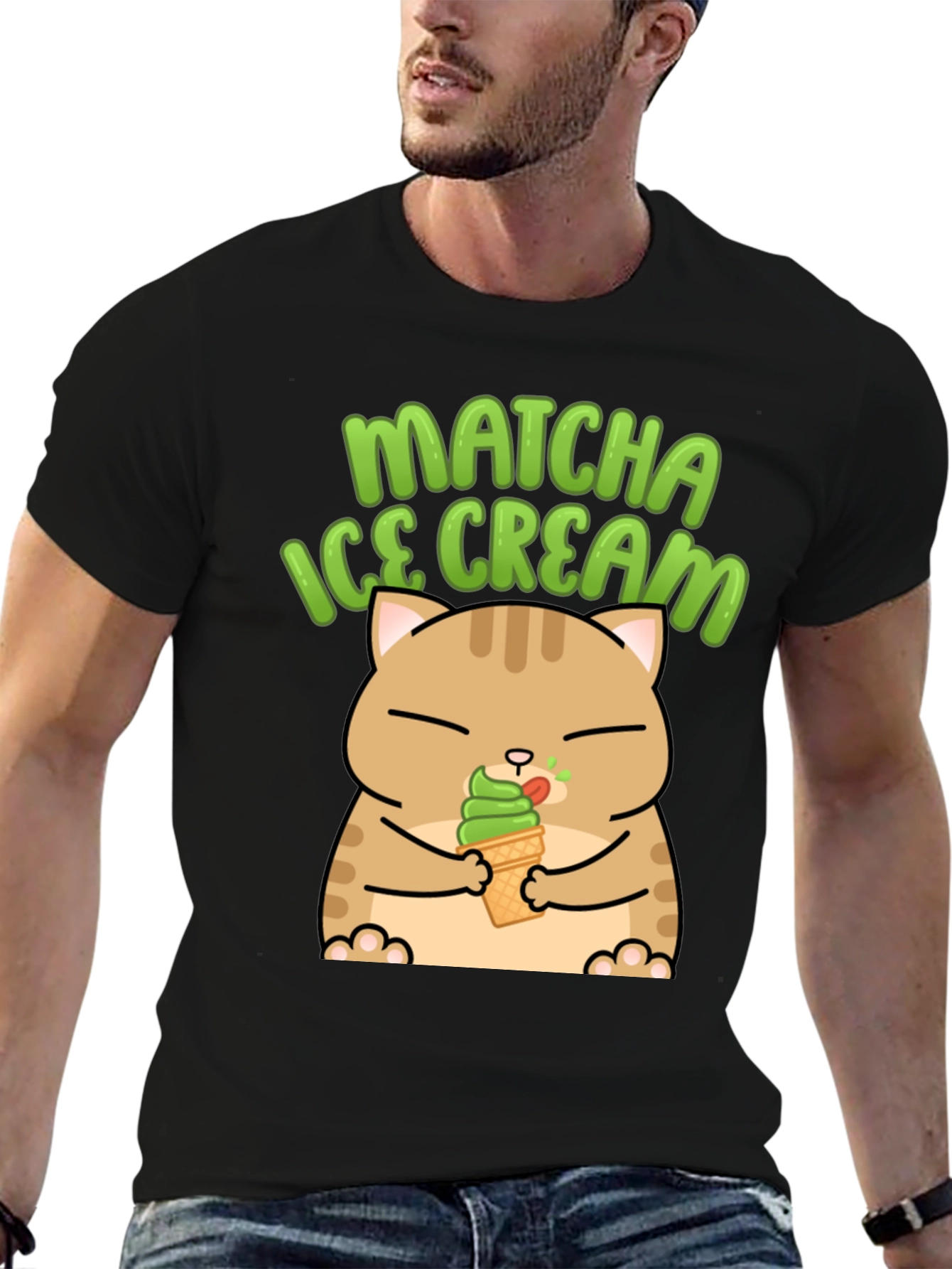 Matcha Ice Cream Cat Graphic T-Shirt