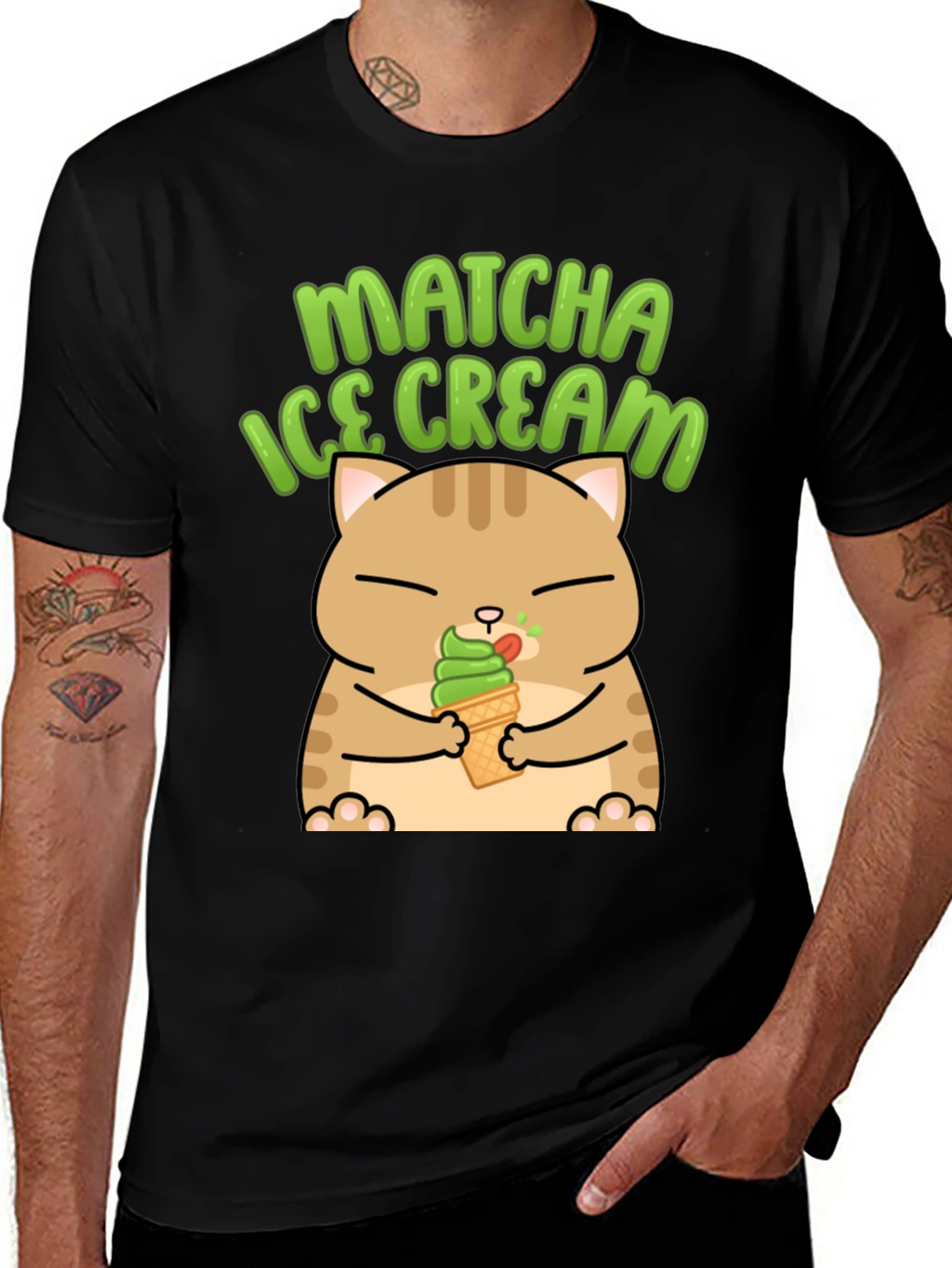 Matcha Ice Cream Cat Graphic T-Shirt