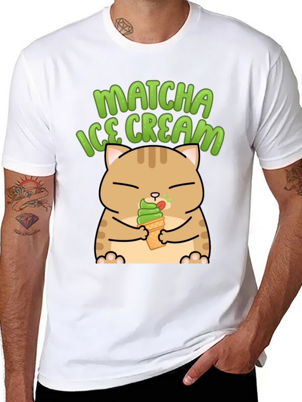 Matcha Ice Cream Cat Graphic T-Shirt