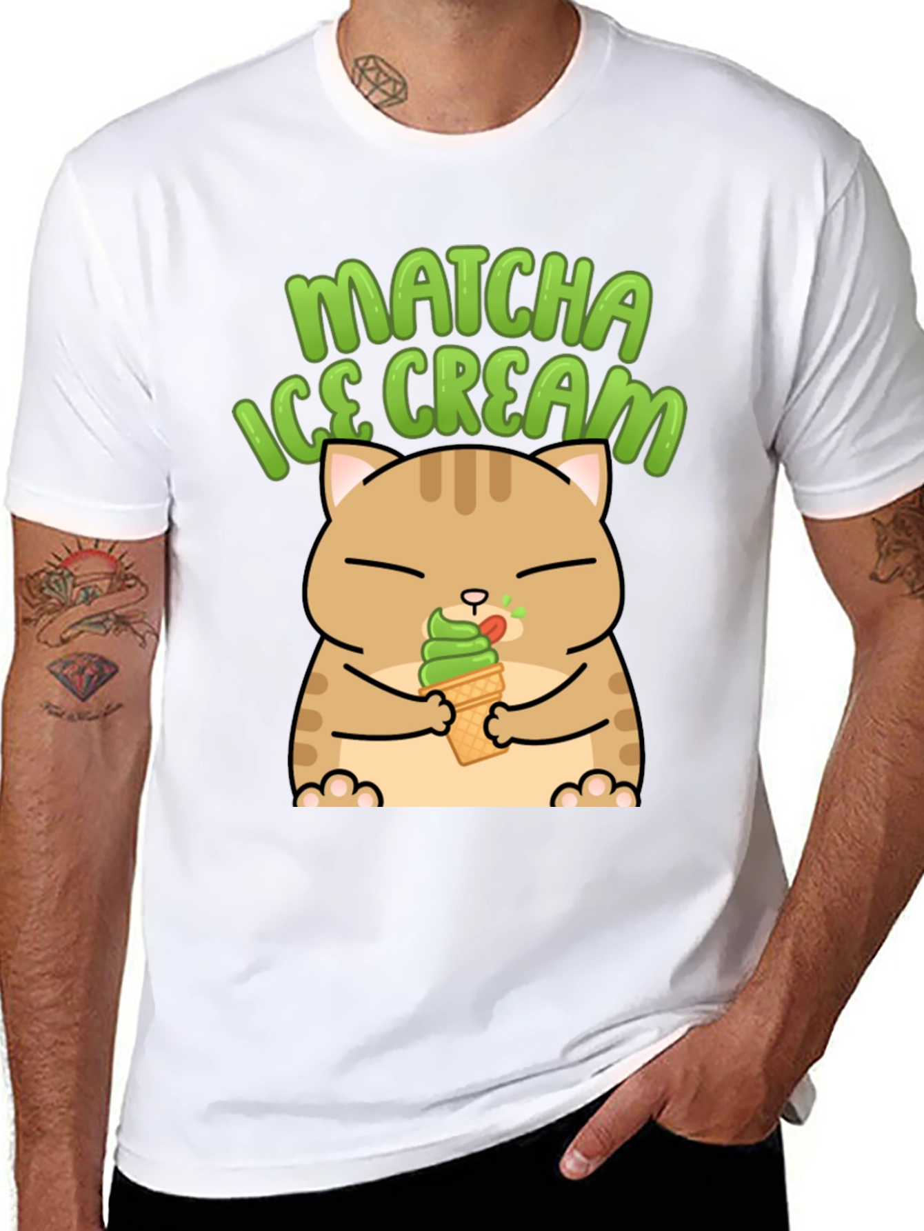 Matcha Ice Cream Cat Graphic T-Shirt