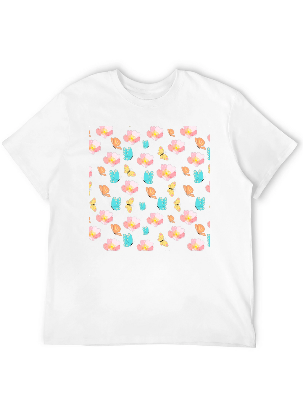 Floral Butterfly Print Crew Neck Tee