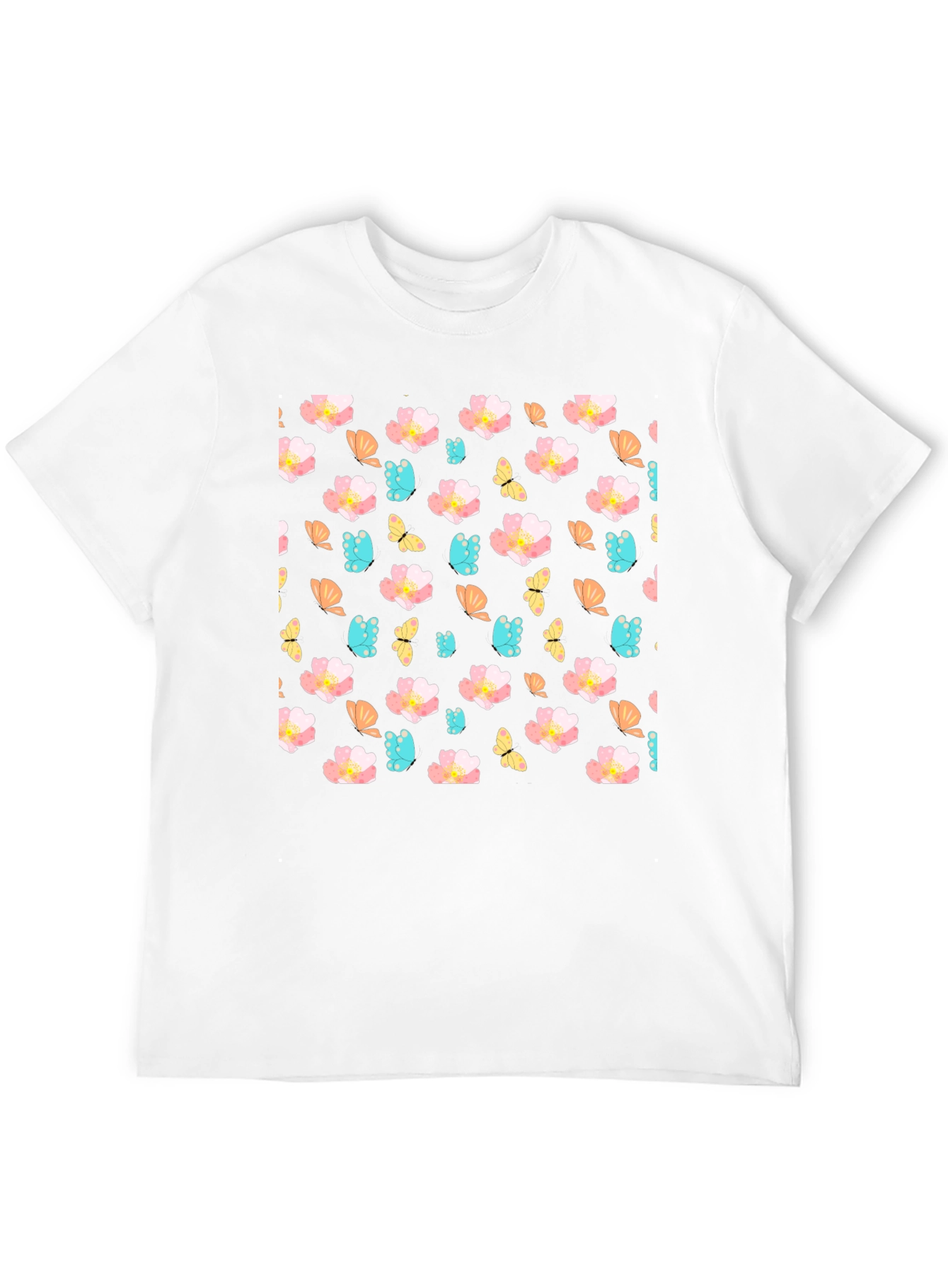 Floral Butterfly Print Crew Neck Tee