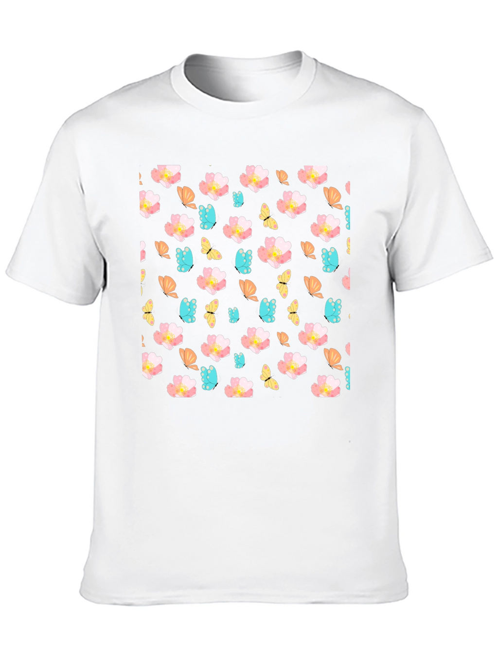 Floral Butterfly Print Crew Neck Tee