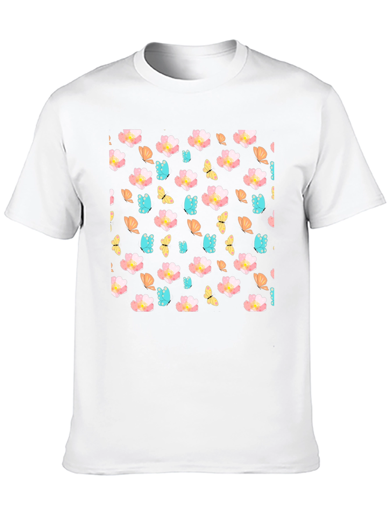 Floral Butterfly Print Crew Neck Tee