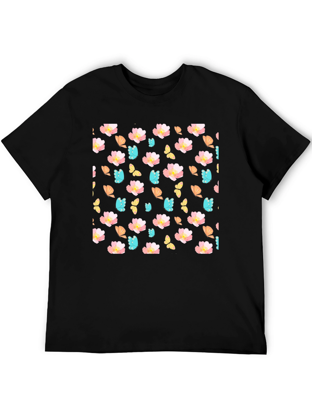 Floral Butterfly Print Crew Neck Tee